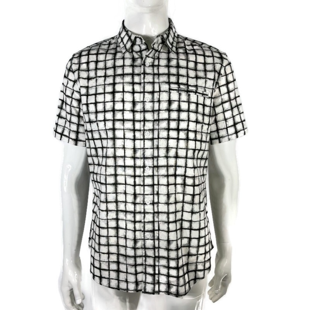 Sean John Short Sleeve Grid Print Button Up Shirt